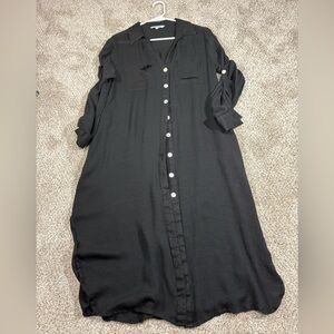 Blue Island Black Button-Down Swim Coverup